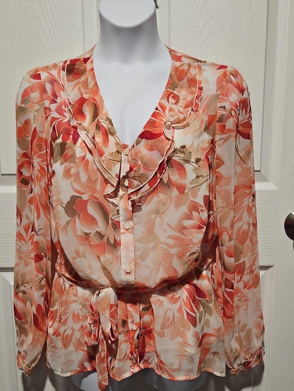 East 5th Peach and Cream Floral Blouse